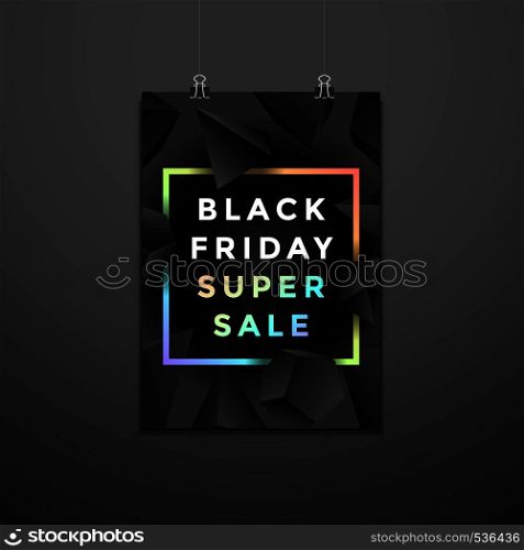 vector monochrome polyhedrons black friday sale pearl sign discount decoration abstract modern design trendy flyer layout minimal advertising suspended poster template on dark wall background. vector black friday sale poster