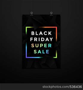 vector monochrome polyhedrons black friday sale pearl sign discount decoration abstract modern design trendy flyer layout minimal advertising suspended poster template on dark wall background. vector black friday sale poster