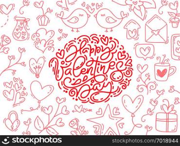 Vector monoline calligraphy phrase Happy Valentines Day. Valentine Hand Drawn lettering and elements. Holiday sketch doodle Design card with Heart frame. Isolated illustration decor for web, wedding and print.. Vector monoline calligraphy phrase Happy Valentines Day. Valentine Hand Drawn lettering and elements. Holiday sketch doodle Design card with Heart frame. Isolated illustration decor for web, wedding and print