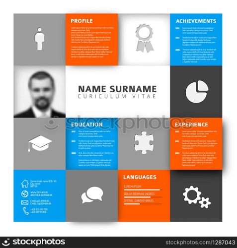 Vector mosaic minimalist cv / resume template profile - orange and blue version