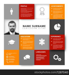 Vector mosaic minimalist cv / resume template profile - red and orange version