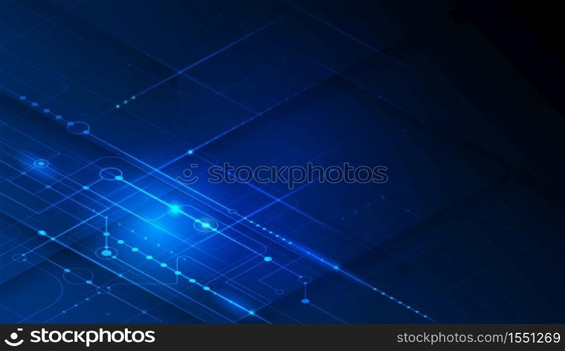 Vector motherboard or circuit board on blue background. Illustration computer hardware, integrated circuit system design. Abstract hi-tech futuristic, digital engineering, science technology concept