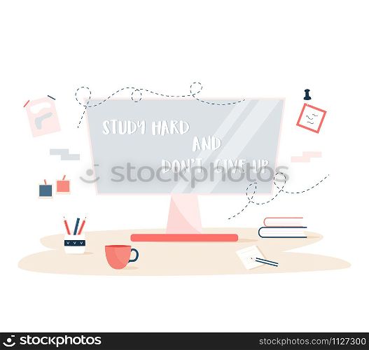 Vector motivational illustration. Suitable for educational courses, trainings, promotional leaflets. Vector motivational illustration. Study hard and don&rsquo;t give up.