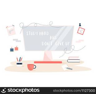 Vector motivational illustration. Suitable for educational courses, trainings, promotional leaflets. Vector motivational illustration. Study hard and don&rsquo;t give up.