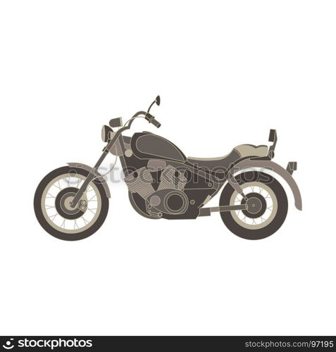 Vector motorcycle flat icon chopper. Motorbike side view vintage illustration design isolated. Classic custom cycle day engine, fast, garage, power, old. Retro speed sport style vehicle wheel vintage.