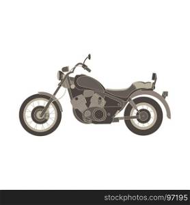 Vector motorcycle flat icon chopper. Motorbike side view vintage illustration design isolated. Classic custom cycle day engine, fast, garage, power, old. Retro speed sport style vehicle wheel vintage.