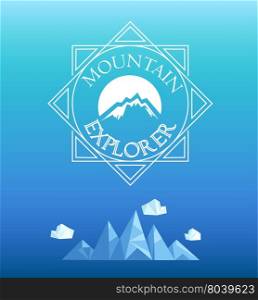 Vector mountain emblem. Geometric crystal mountain and clouds.. Mountain emblem. Vector.