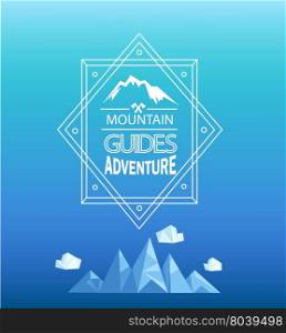 Vector mountain emblem in outline style. Geometric crystal mountain and clouds in polygon style.. Vector mountain emblem.