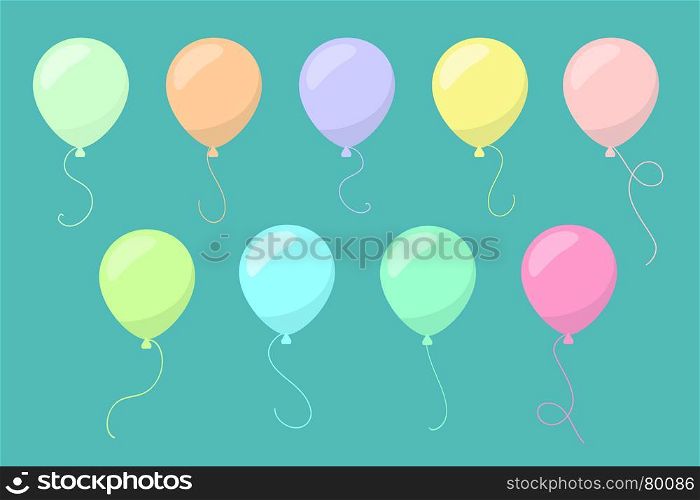 Vector Multicolored Colorful Balloons Set. Vector Multicolored Colorful Flat Balloons Set on Blue Background