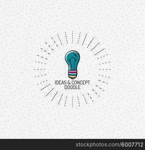 Vector multicolored hand-drawn doodles, icon, stamp. Light bulb, idea concept