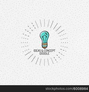 Vector multicolored hand-drawn doodles, icon, stamp. Light bulb, idea concept