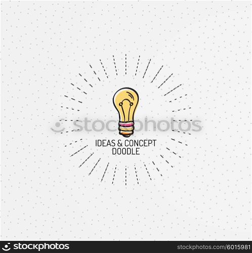 Vector multicolored hand-drawn doodles, icon, stamp. Light bulb, idea concept