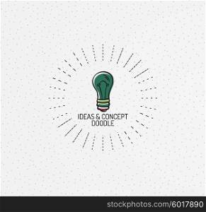 Vector multicolored hand-drawn doodles, icon, stamp. Light bulb, idea concept