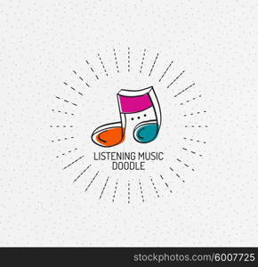 Vector multicolored hand-drawn doodles, icon, stamp. Music concept
