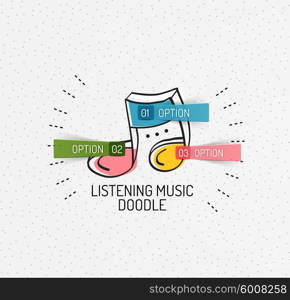 Vector multicolored hand-drawn doodles, icon, stamp. Music concept