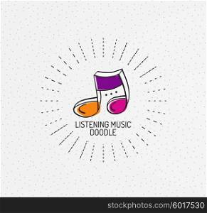 Vector multicolored hand-drawn doodles, icon, stamp. Music concept