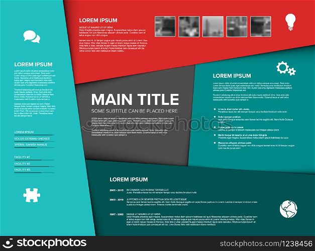 Vector Multipurpose Infographic diagram template with color sections, texts, photos and icons. Vector Multipurpose Infographic template with five blocks