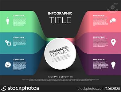Vector multipurpose Infographic template made from circle and content stripe blocks - green and pink version