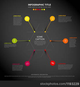 Vector multipurpose Infographic template made from circle and droplet pins - dark version