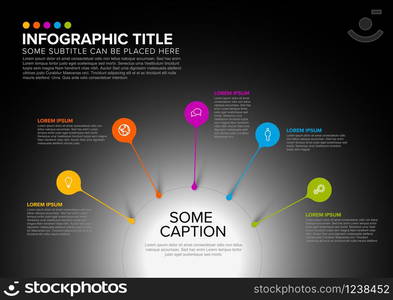 Vector multipurpose Infographic template made from circle and droplet pins - dark version