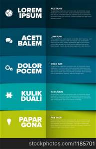 Vector multipurpose Infographic template made from five blue green color content blocks. Vector multipurpose Infographic template