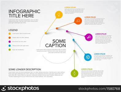 Vector multipurpose Infographic template made from pointers on circle path with icons, descriptions and legend. Vector multipurpose Infographic template