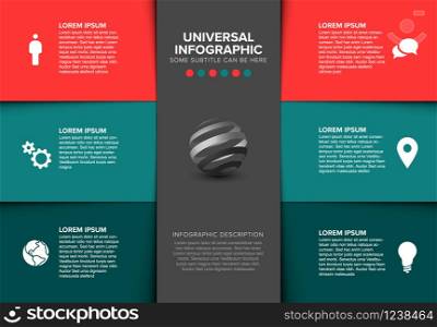 Vector multipurpose Infographic template made from seven color content blocks - teal and red version. Vector multipurpose Infographic template