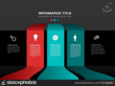 Vector multipurpose Infographic template made from three color content blocks - dark teal red version. Infographic Timeline Template with photos