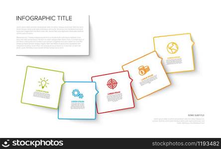 Vector multipurpose Infographic template with five square options and modern colors on a white background. Multipurpose Infographic template with five elements - light version