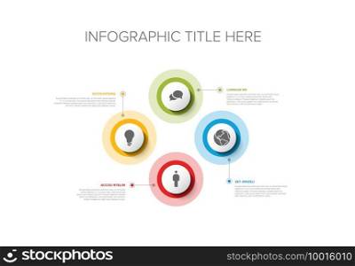 Vector multipurpose Infographic template with four elements options and modern colors on a white background, each infographic with icon. Multipurpose Infographic template with four elements
