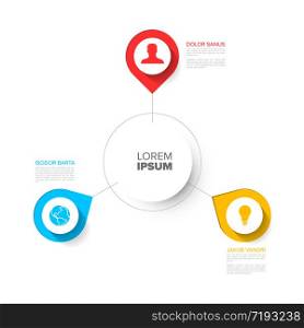 Vector multipurpose Infographic template with three elements options and modern colors on a white background - red, yellow and blue color version