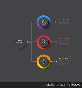Vector multipurpose Infographic template with three elements options and modern colors on a dark gray background
