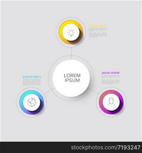 Vector multipurpose Infographic template with three elements options and modern colors on a white background