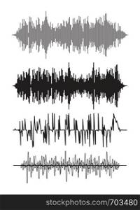 vector music background of audio sound waves pulse, equalizer voice frequency, black and white set