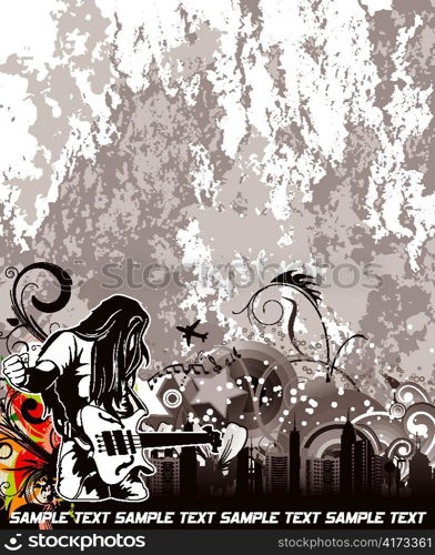 vector music background with guitar player