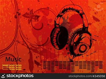 vector music background with headphones