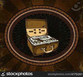 vector music background with old tape recorder