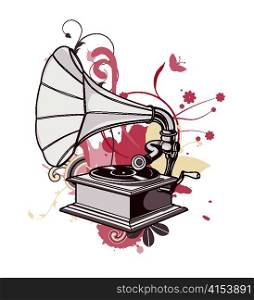 vector music illustration with gramophone