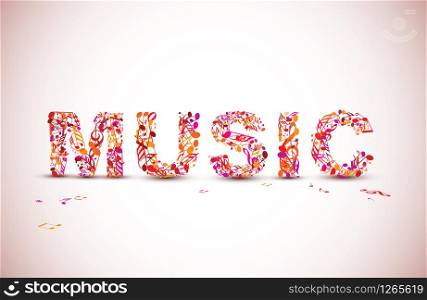 Vector music lettering background made from various black notes