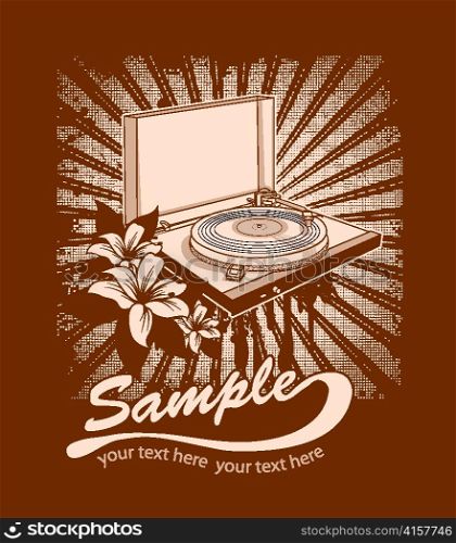 vector music t-shirt design with turntable