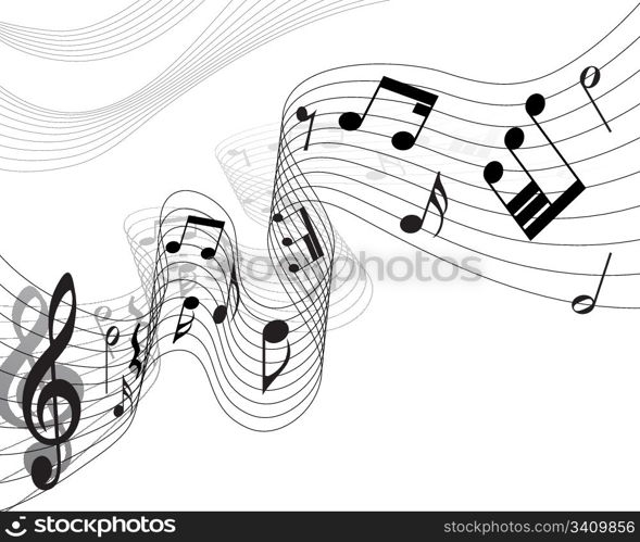 Vector musical notes staff background for design use