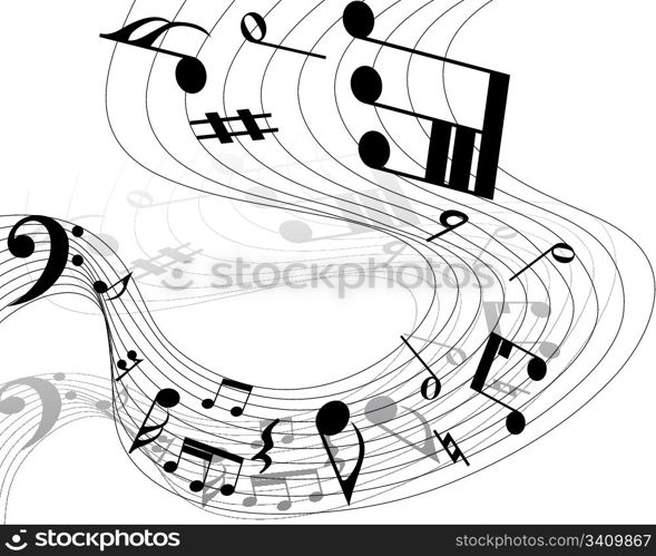 Vector musical notes staff background for design use