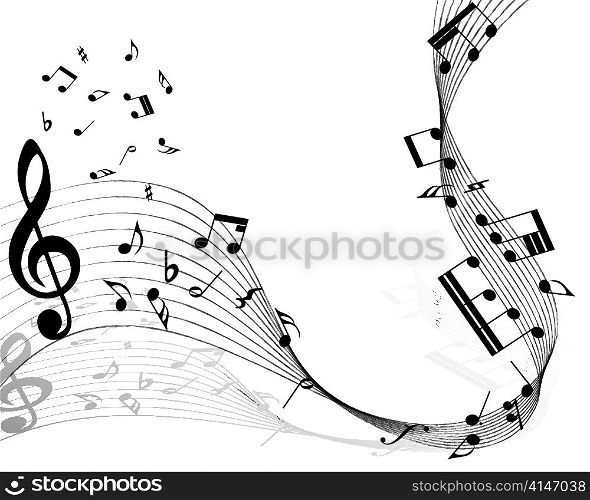 Vector musical notes staff background for design use