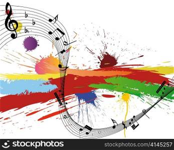 Vector musical notes staff on grunge background for design use