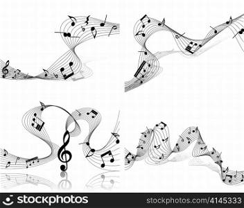 Vector musical notes staff set for design use