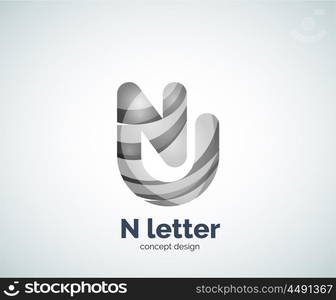 Vector N letter business logo, modern abstract geometric elegant design. Created with waves