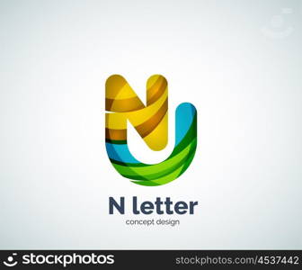 Vector N letter business logo, modern abstract geometric elegant design. Created with waves