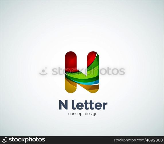Vector N letter business logo, modern abstract geometric elegant design. Created with waves