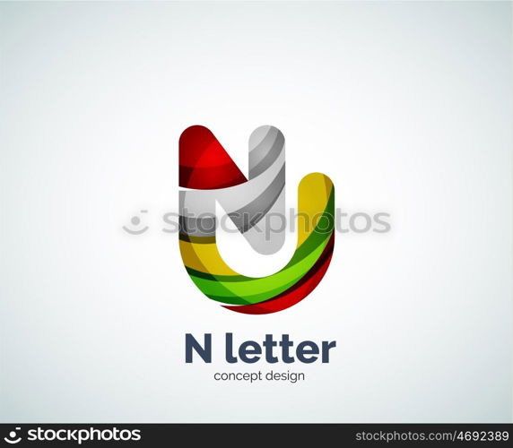 Vector N letter business logo, modern abstract geometric elegant design. Created with waves