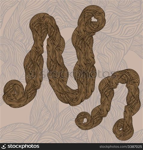 "vector "N" letter of oak tree wooden texture on seamless wooden background"